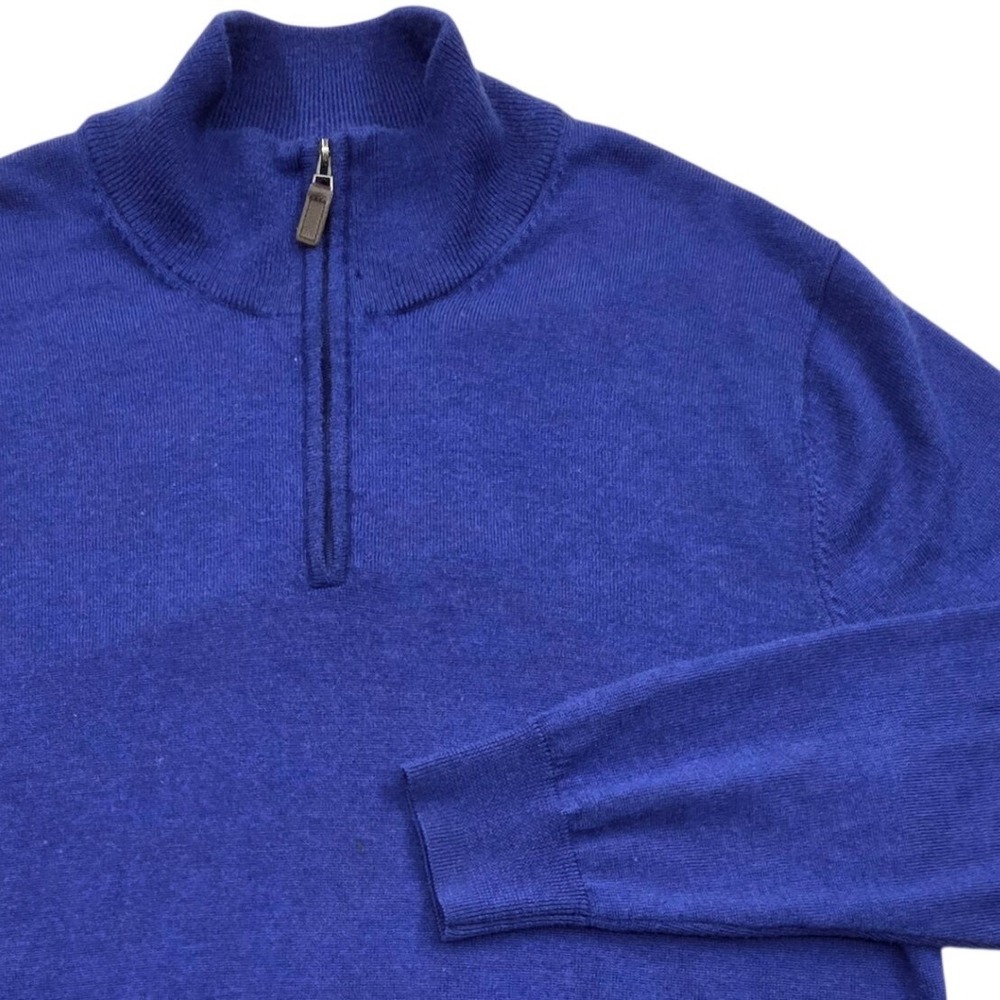 Jos A Bank Traveler Mens XL Royal Blue 100% Merino Wool Quarter Zip Sweater